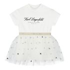 Baby Girls White Logo Tulle Dress, 1, hi-res