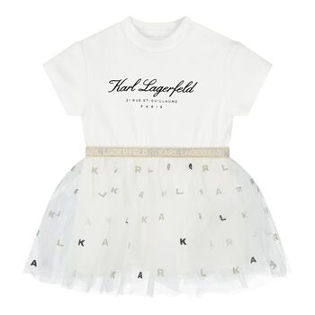 Baby Girls White Logo Tulle Dress