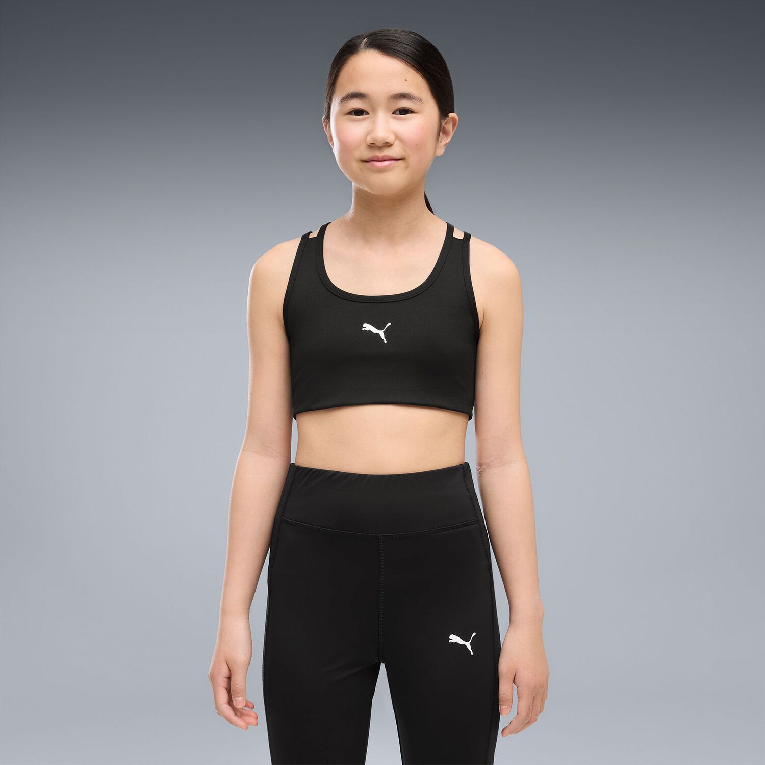 Girls Black Logo Sports Bra Top, 1, hi-res