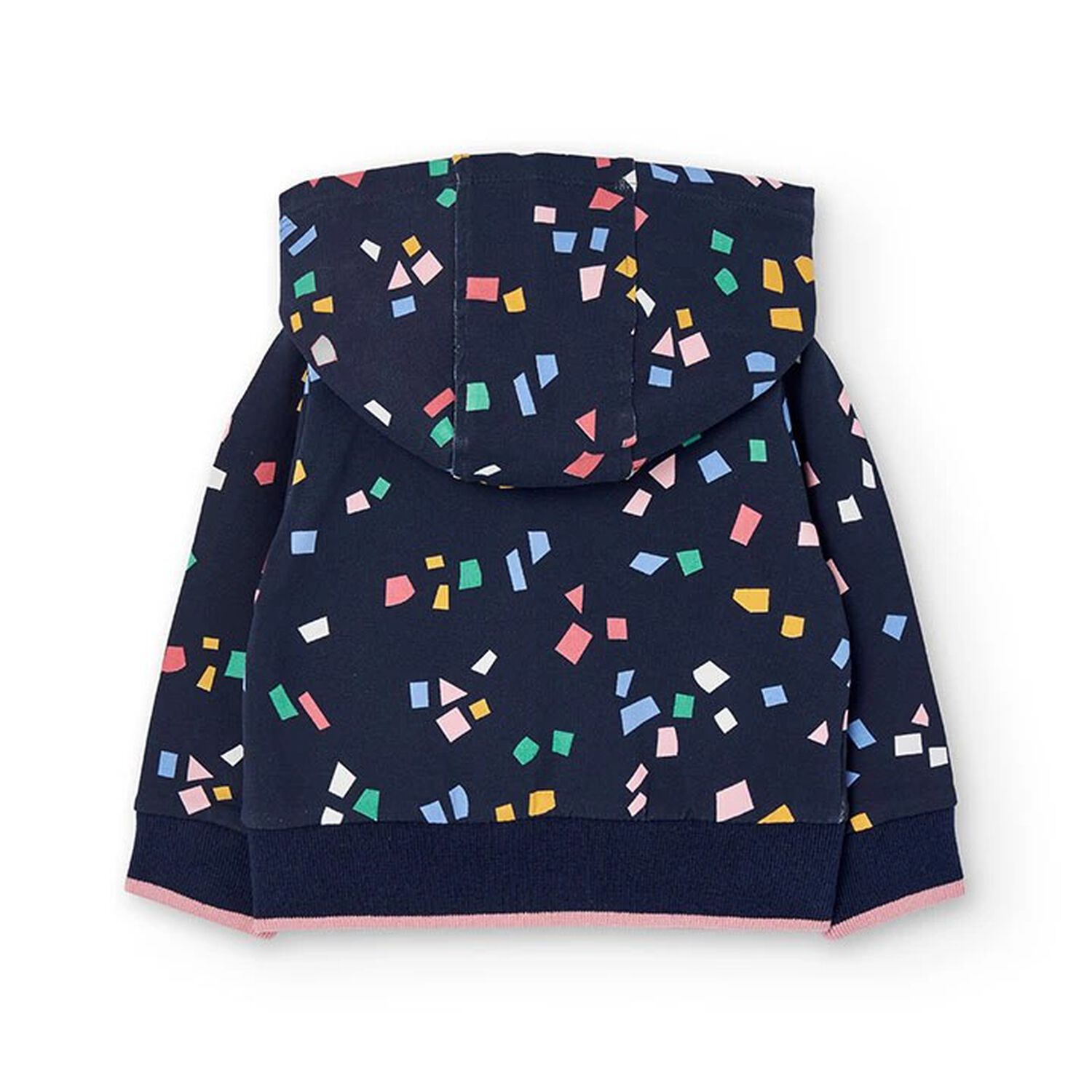 Girls Navy Blue & Pink Hooded Zip Up Top, 1, hi-res