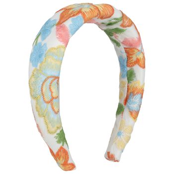 Girls White Floral Embroidered Headband 