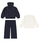 Younger Girls Ivory & Navy Blue Floral Tracksuit Set, 2, hi-res