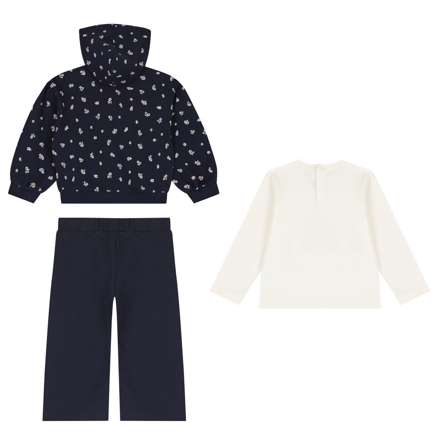 Younger Girls Ivory & Navy Blue Floral Tracksuit Set, 2, hi-res