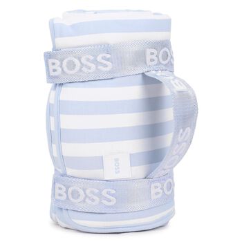 Baby Boys White & Blue Striped Logo Blanket 