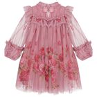 Girls Pink Floral Ruffled Tulle Dress, 2, hi-res