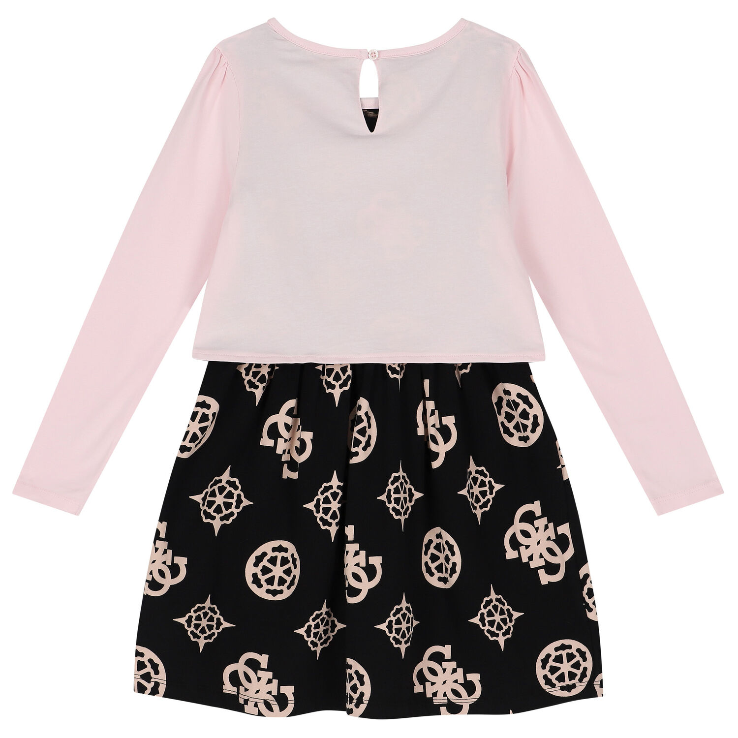 فستان بنات بالشعار باللون الوردى والاسود, 1, hi-res