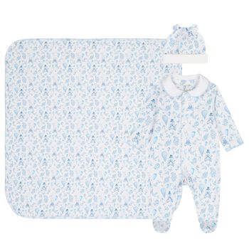 Boys White & Blue Toile de Jouy Babygrow Set