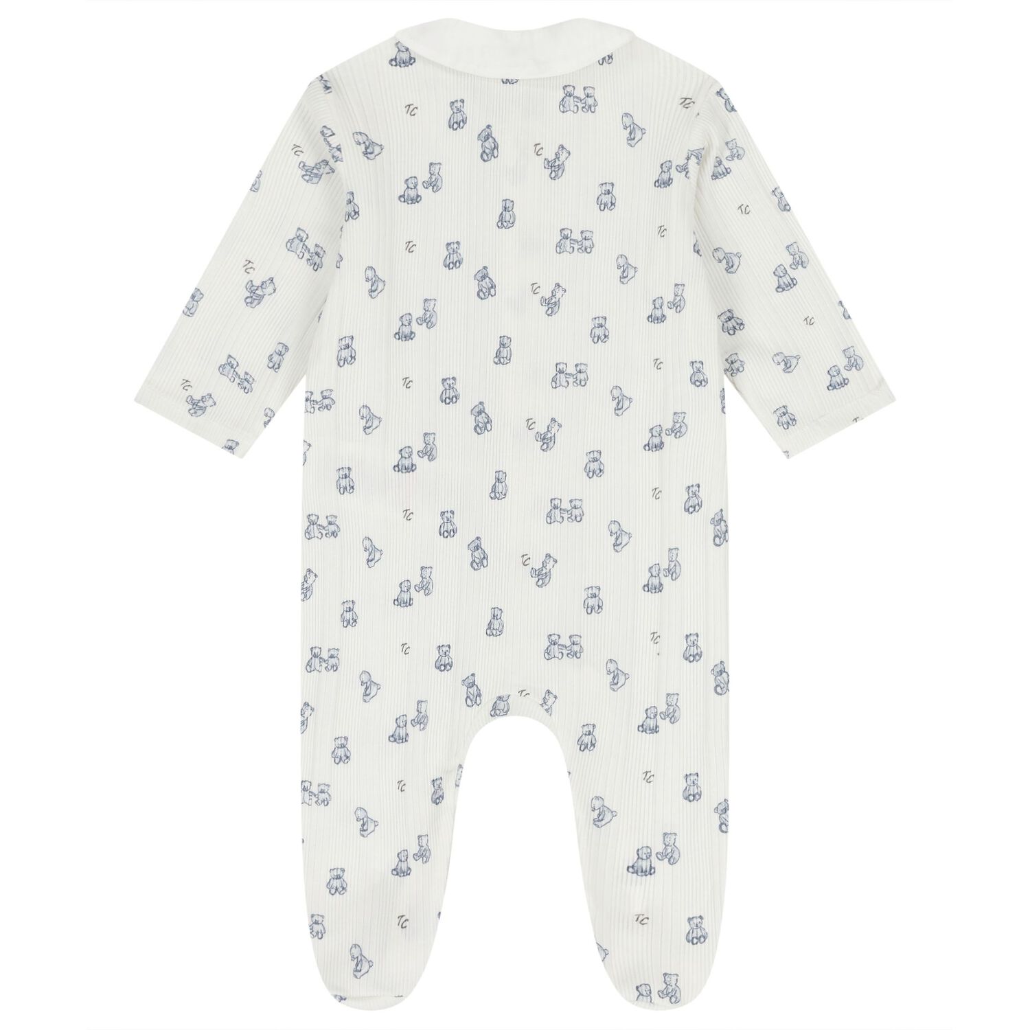 Baby Boys Ivory & Blue Teddy Bear Babygrow, 1, hi-res