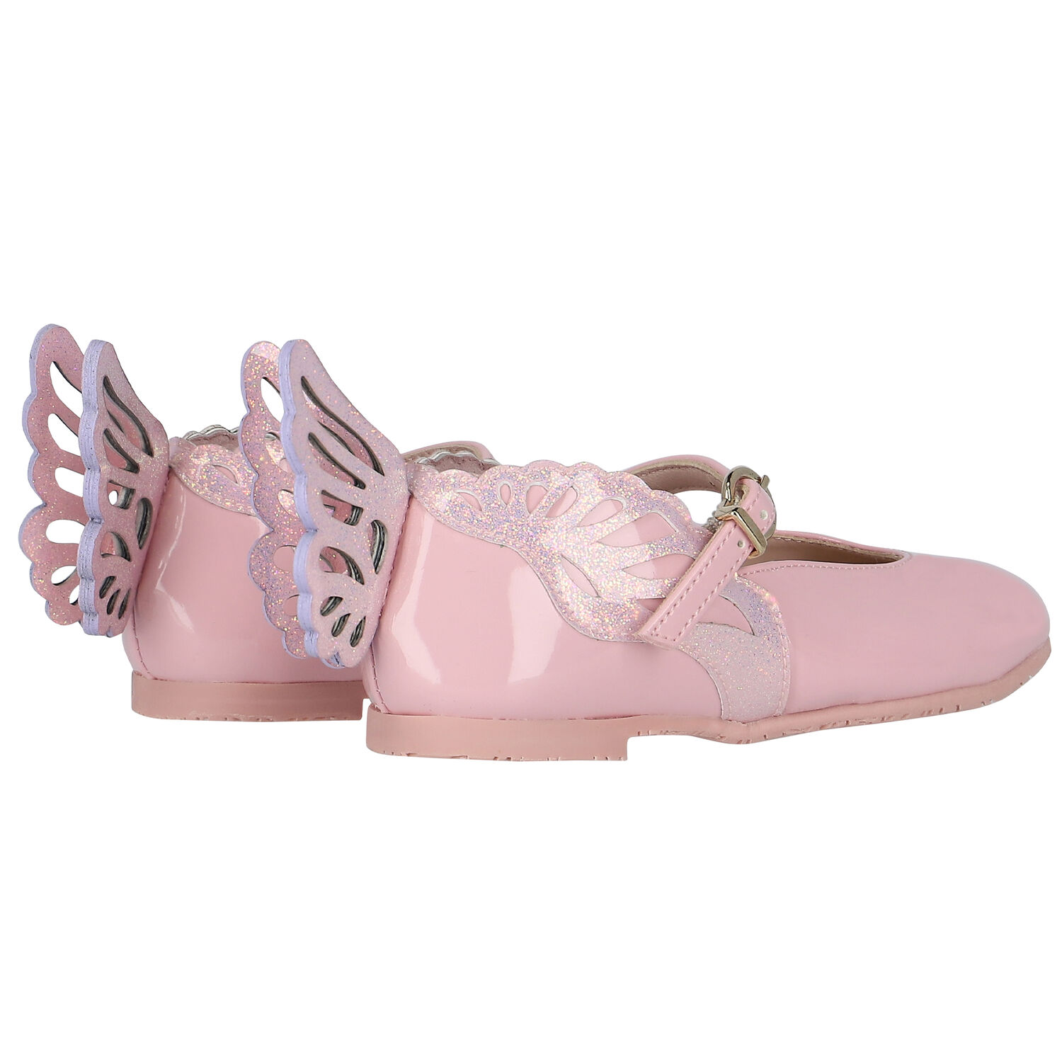 Girls Pink Butterfly Leather Shoes, 1, hi-res image number null