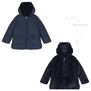 Boboli Girls Navy Blue Reversible Faux Fur Jacket, 1 Girls Navy Blue Reversible Faux Fur Jacket