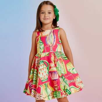 Girls Pink Printed Dress