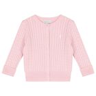 Baby Girls Pink Logo Cable Knit Cardigan, 1, hi-res