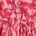 Girls Pink & Red Floral Chiffon Dress, 1, hi-res