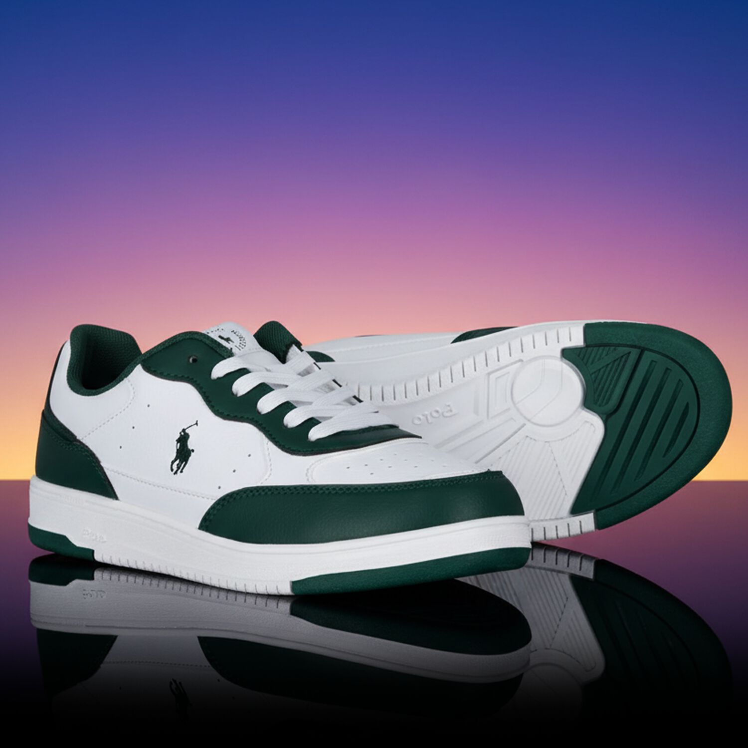 Boys White & Green Logo Trainers, 1, hi-res