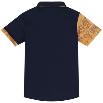 Boys Navy Blue & Beige Geo Map Shirt
