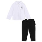Younger Boys White & Black Logo Trousers Set, 1, hi-res