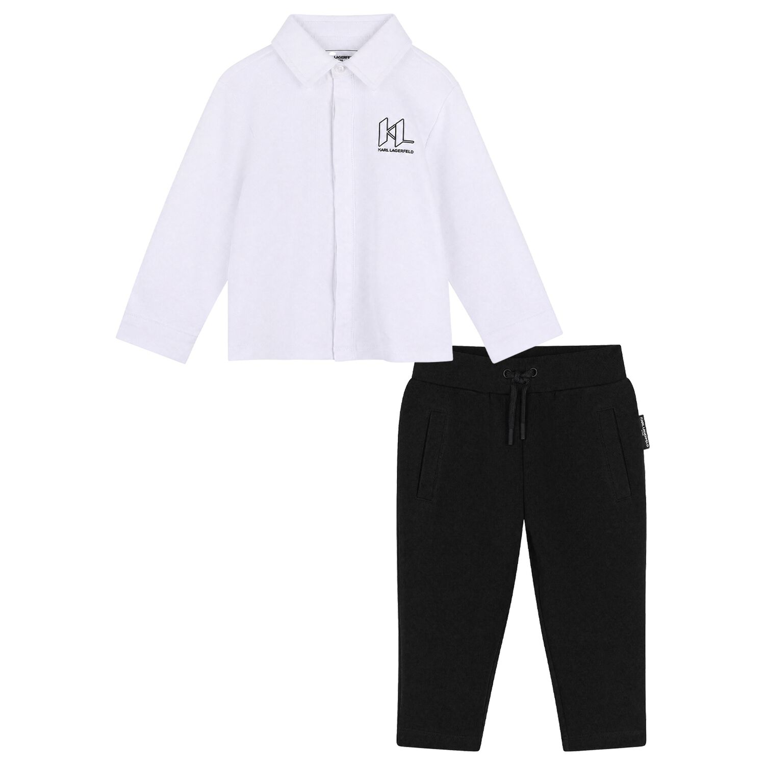 Younger Boys White & Black Logo Trousers Set, 1, hi-res