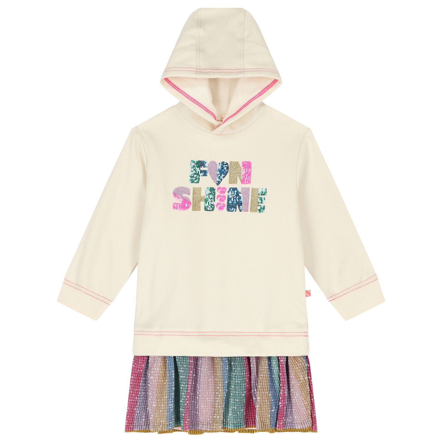 Girls Ivory Sequin Hooded Dress, 1, hi-res