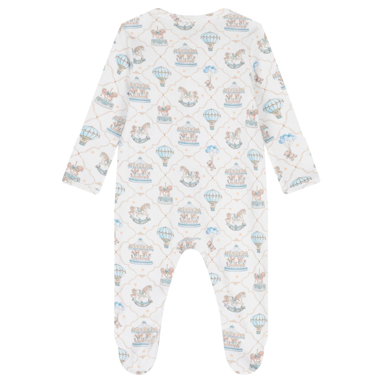 Baby Boys Blue & White Carousel & Hot Air Balloon Babygrow Set, 1, hi-res