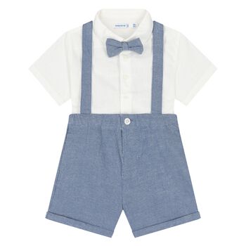 Younger Boys White & Blue Shorts Set