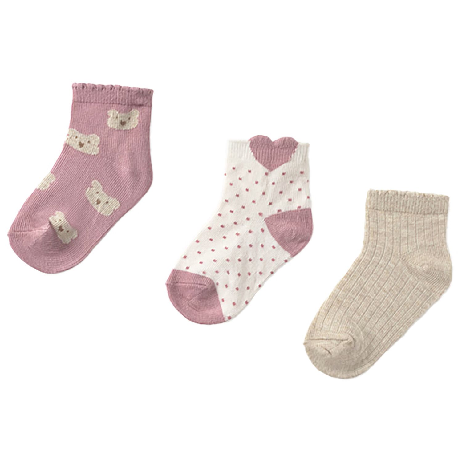 Younger Girls Beige, Ivory & Pink Socks ( 3 Pack ), 2, hi-res image number null