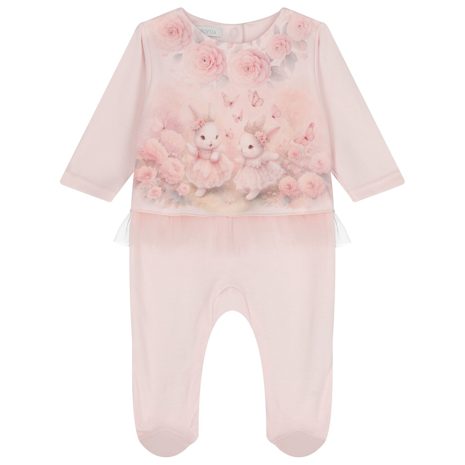 Baby Girls Pink Bunnies Babygrow, 1, hi-res