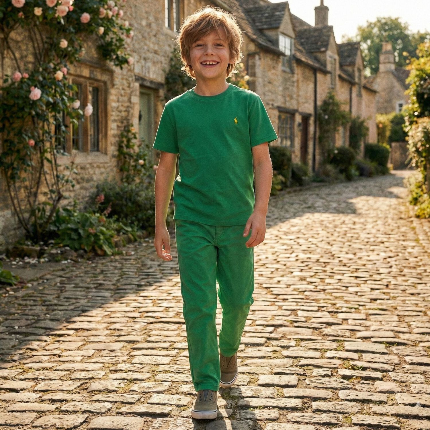 بنطلون جينز للاولاد بالشعار باللون الاخضر , 1, hi-res