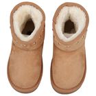 Girls Beige Logo Suede Boots, 1, hi-res