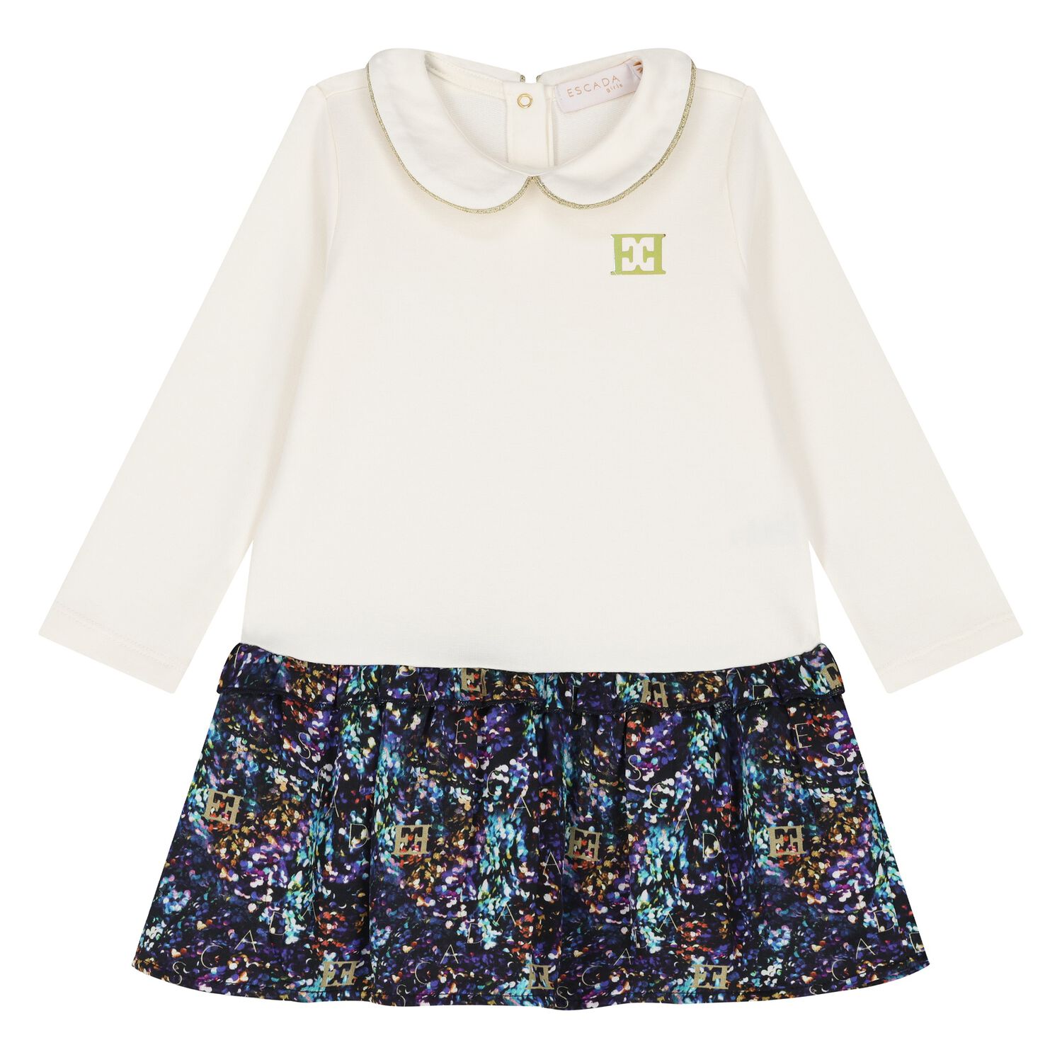 Younger Girls Ivory Logo Dress, 1, hi-res