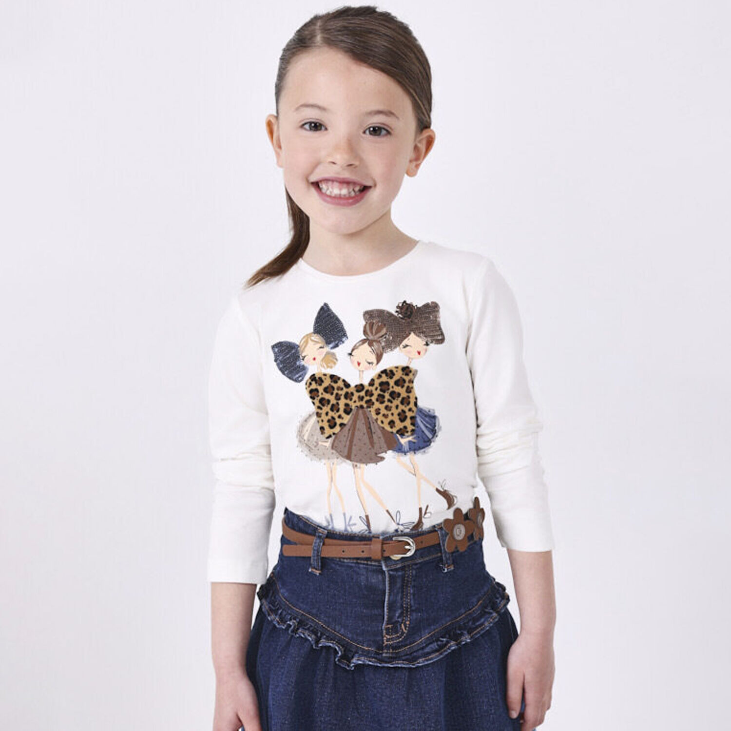 Girls Ivory Long Sleeve Top, 1, hi-res
