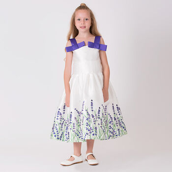 Girls White & Purple Lavender Dress