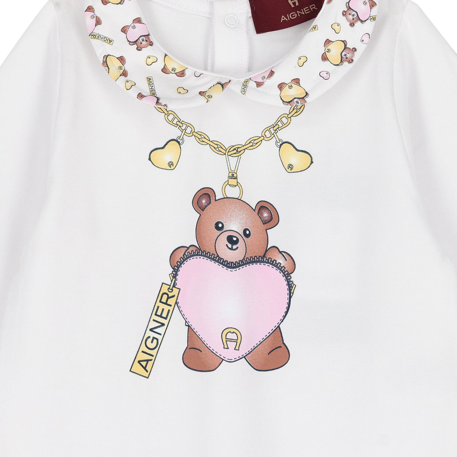 Baby Girls White Teddy Bear Logo Babygrow & Hat Gift Set, 1, hi-res