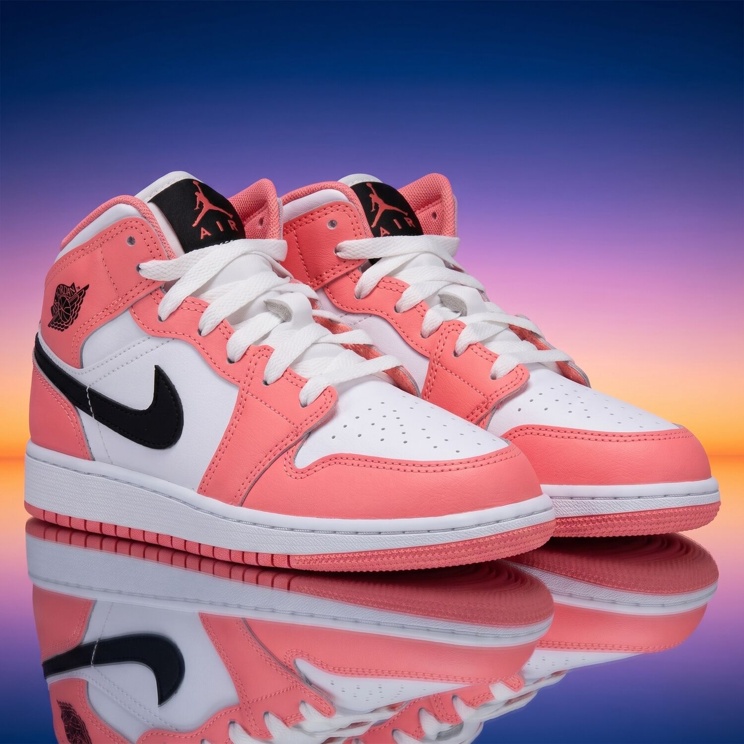 Girls Neon Pink & White Air Jordan 1 Mid Trainers, 7, hi-res