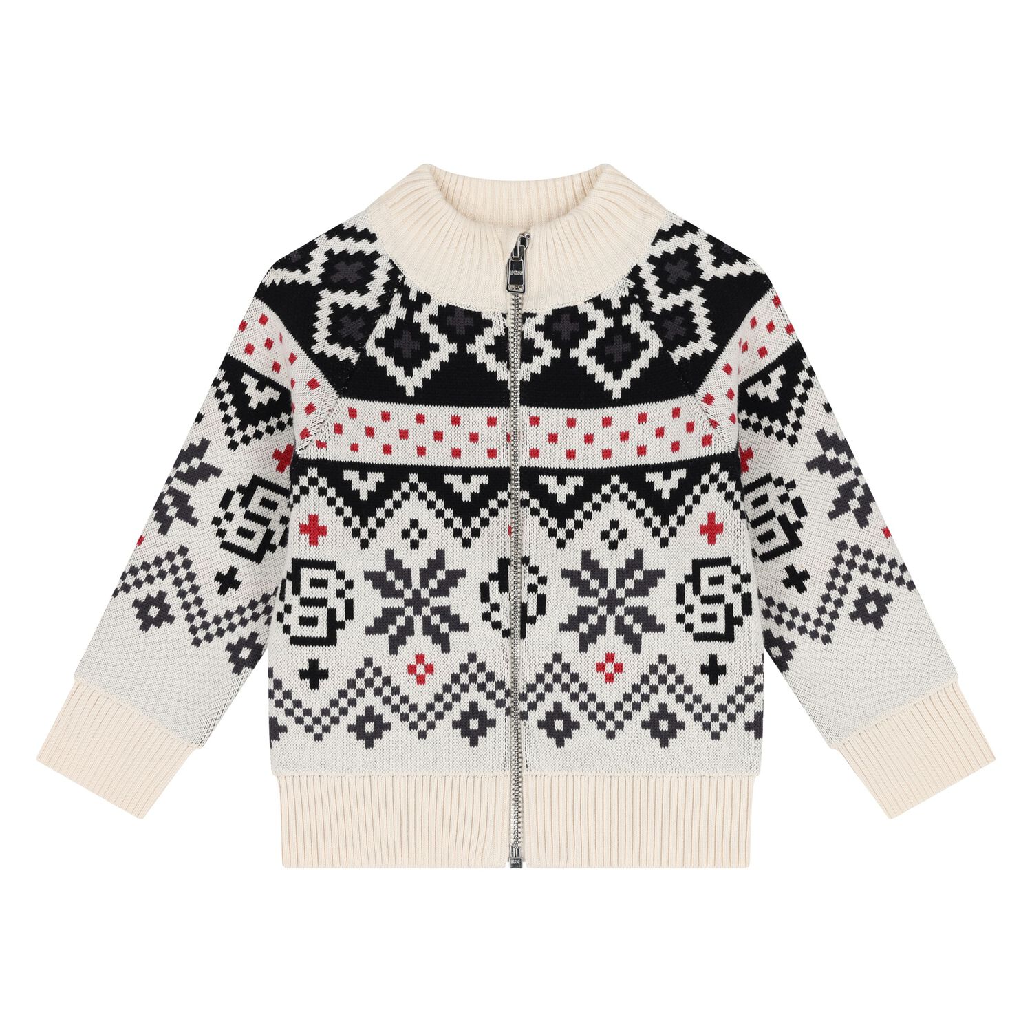 Younger Boys Ivory & Black Knitted Cardigan, 1, hi-res image number null