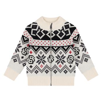 Younger Boys Ivory & Black Knitted Cardigan