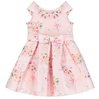 Girls Pink Floral Satin Dress