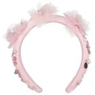 Girls Pink Flower Satin Headband, 1, hi-res