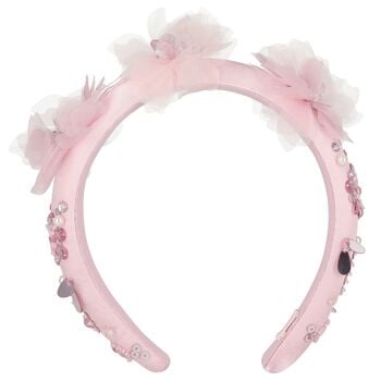 Girls Pink Flower Satin Headband