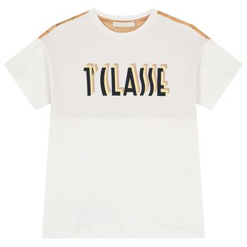 Boys White & Beige Geo Map Logo T-Shirt