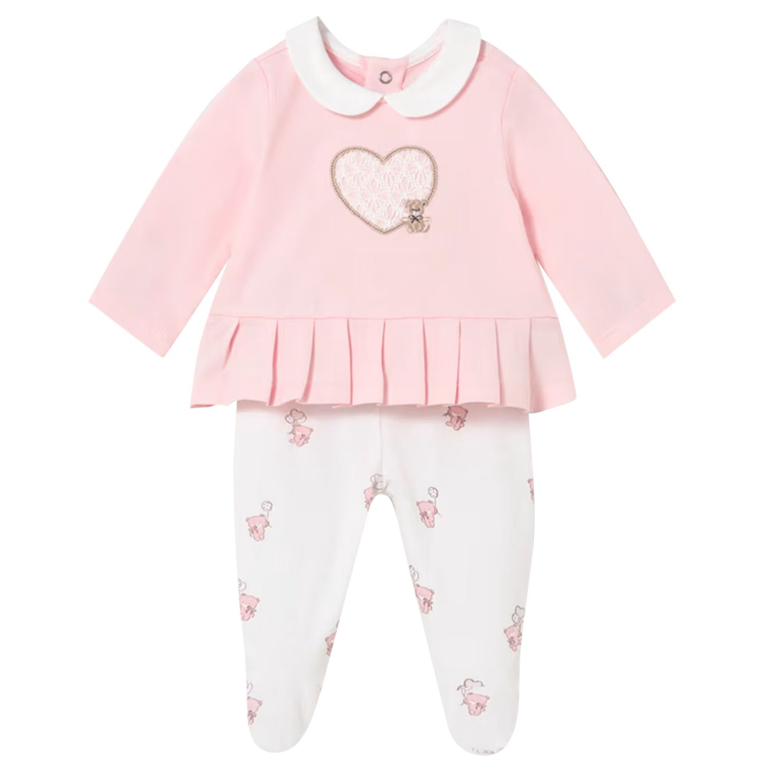 Baby Girls Pink & White 2 Piece Babygrow, 1, hi-res