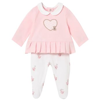 طقم ملابس اطفال من قطعتين باللونين الوردي و الابيض للبنات 