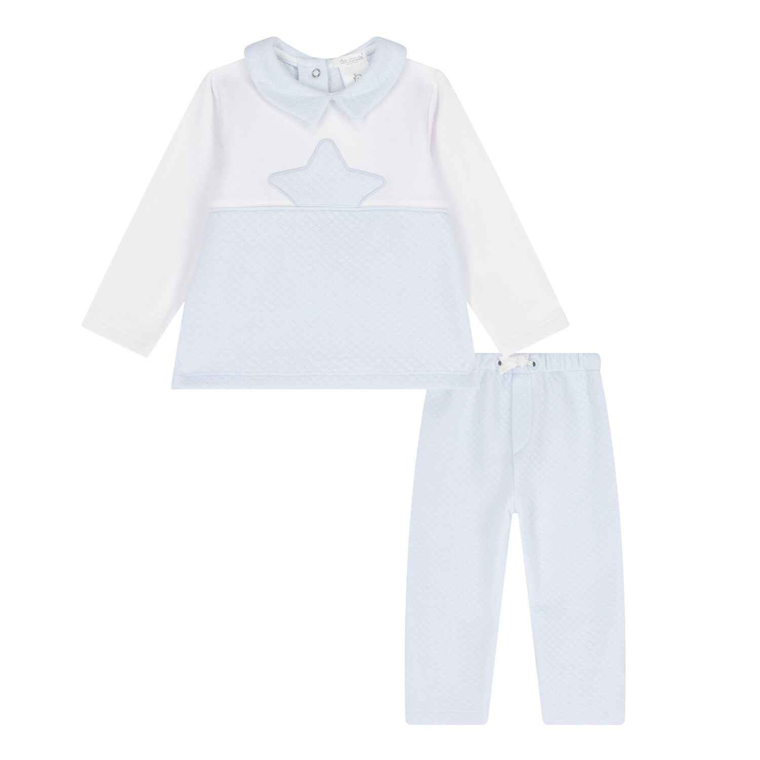 Baby Boys White & Blue Quilted Tracksuit, 1, hi-res