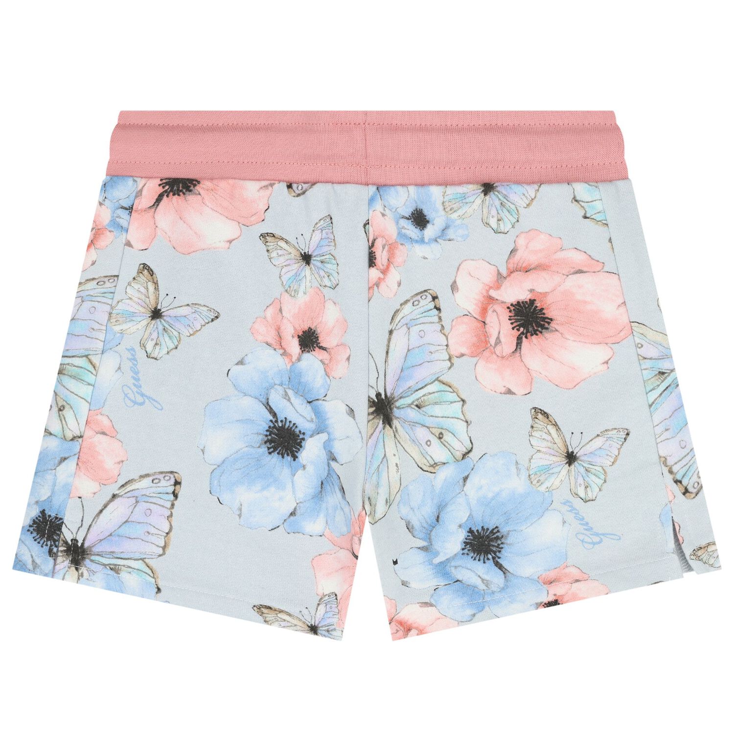 شورت بنات بالشعار بطبعه فراشه وزهور باللون الازرق والوردى , 1, hi-res