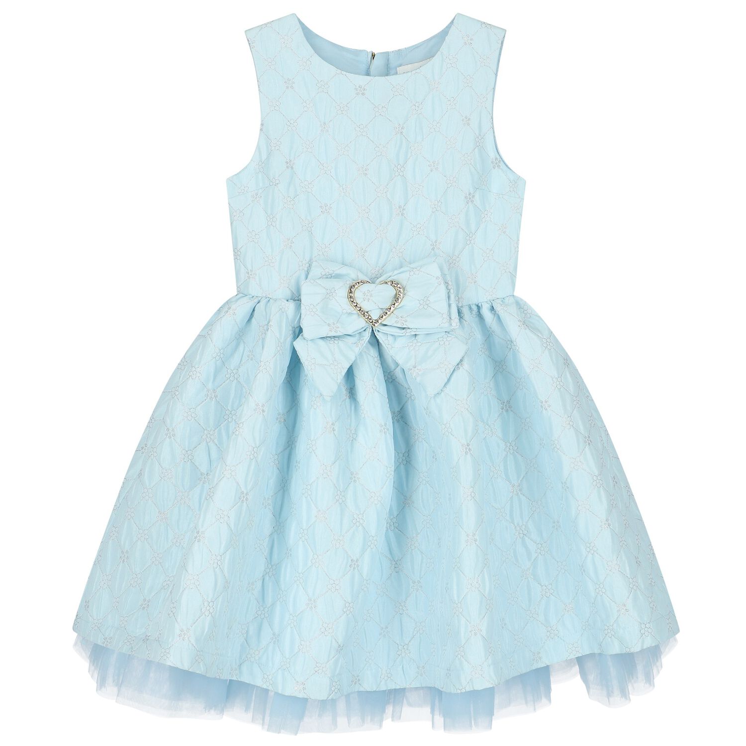Girls Blue Jacquard Flower Dress, 3, hi-res image number null