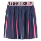 Girls Navy Blue & Pink Logo Pleated Skirt, 1, hi-res