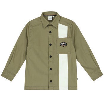 Boys Khaki Green Logo Shirt