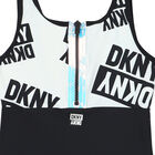 مايوه سباحة بالشعار باللون الأبيض والأسود للبنات, 1, hi-res