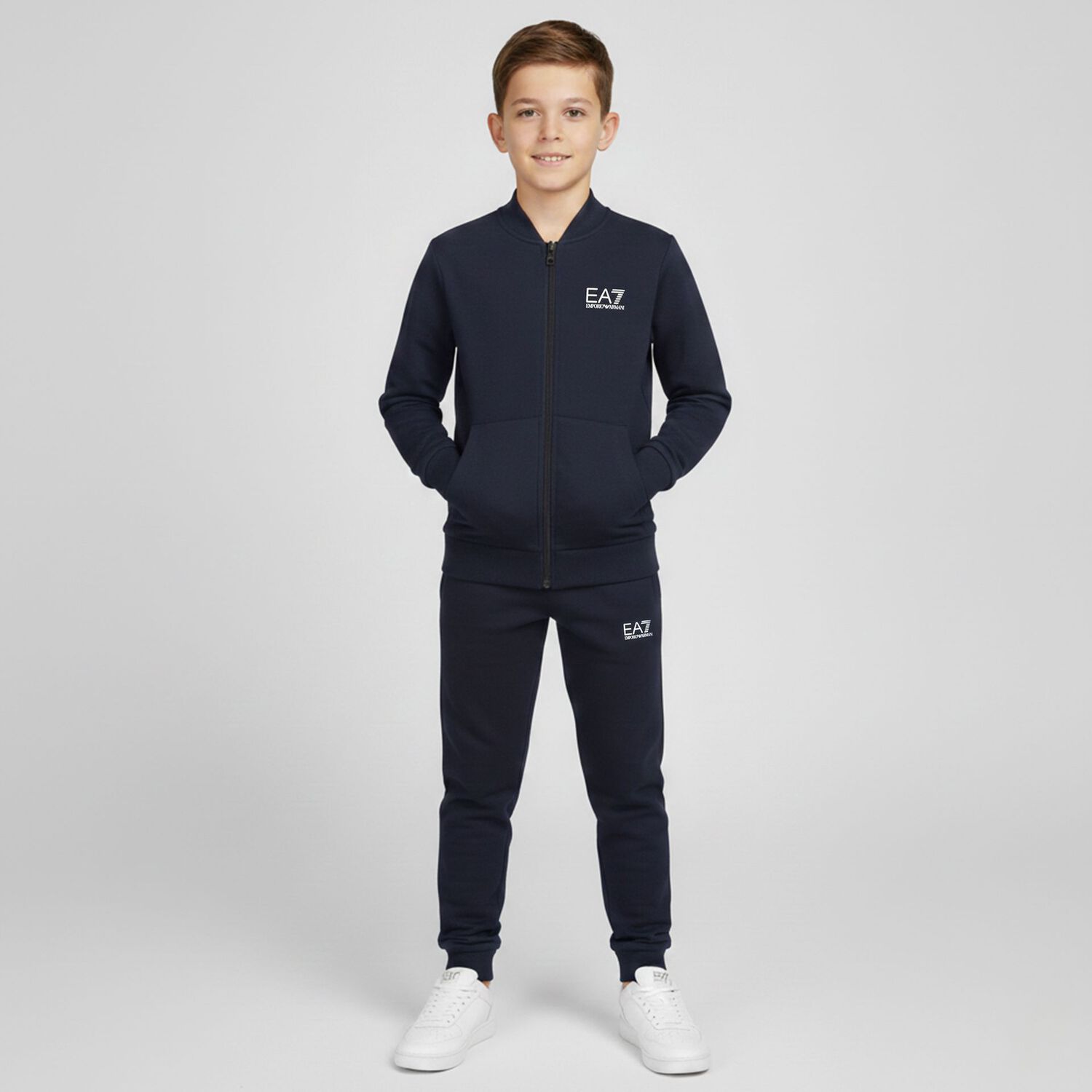 Boys Navy Blue Logo Tracksuit, 1, hi-res