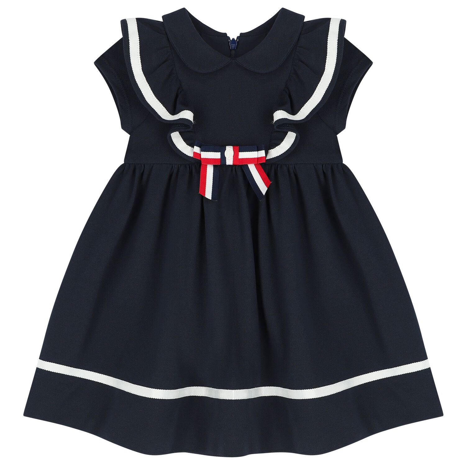 Younger Girls Navy Blue Ruffle Dress, 2, hi-res image number null