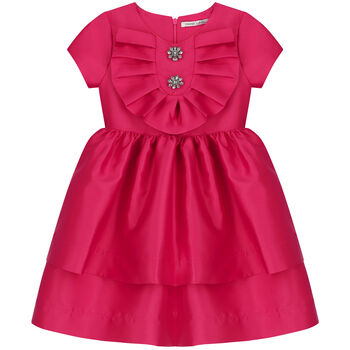 Girls Pink Ruffled Satin Dress